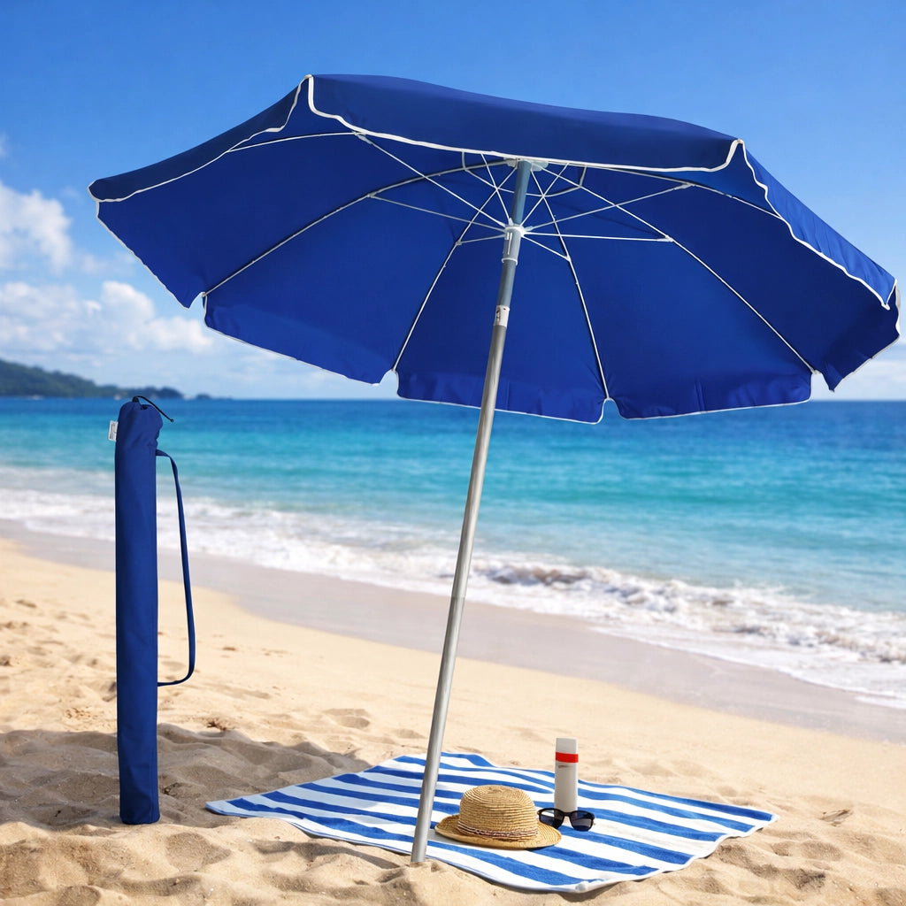 Ombrellone Mare Spiaggia 240 cm Antivento Alluminio UV50+ Inclinabile con Custodia e Trivella