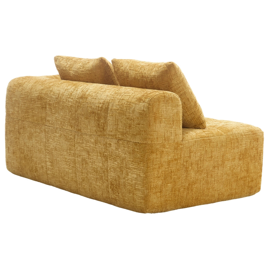 Divano chaise lounge a 2 posti in chenille giallo con tasche laterali e cuscino, 158×90×60 cm