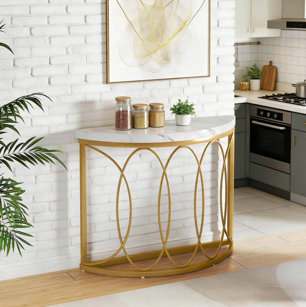 Consolle semicircolare oro e bianco 110x35 cm