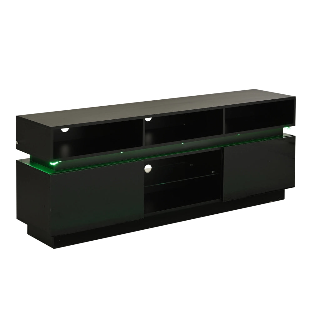 Mobile TV LED con Ripiani in Vetro ¨C MINIMAL ¨C Nero, 160x35x60 cm