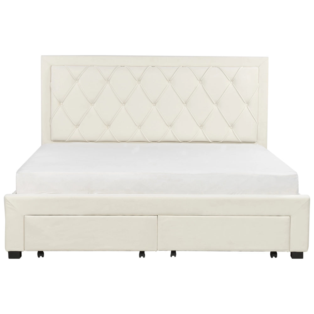 Letto matrimoniale contenitore tappezzeria in velluto beige 180 x 200 cm trapuntato testiera alta cassetti Glam Design