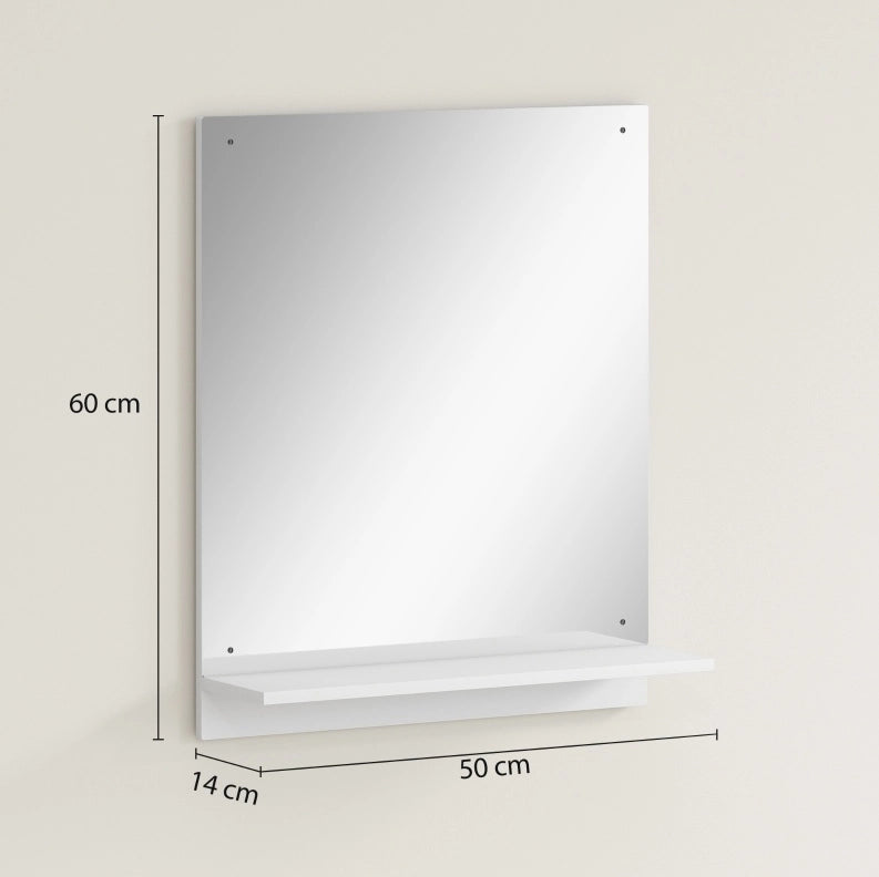 Specchio da parete bagno con ripiano bianco 50 x 60 cm