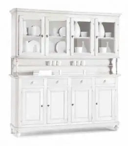 Credenza cristalliera napoletana in legno 4 ante Shabby chic biancopomelli bronzo