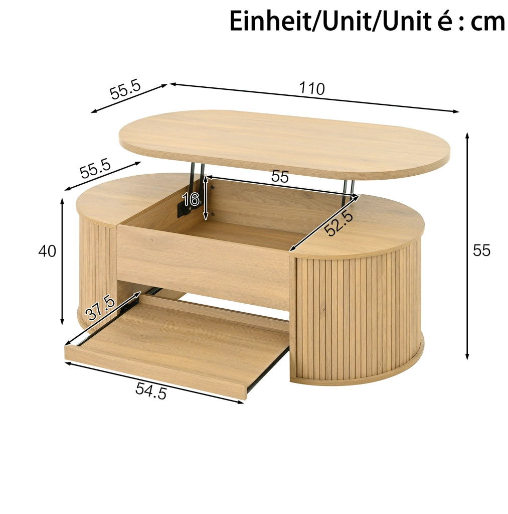 Tavolino da salotto sollevabile 110x55;5x40 cm in MDF colore legno naturale