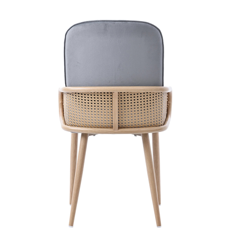 Set di 4 sedie da pranzo in velluto con design rattan e gambe in metallo grigio