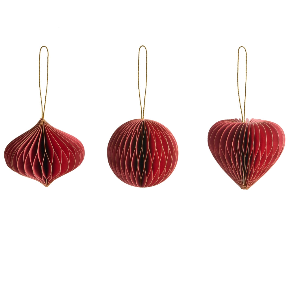 Set di 18 palline di Natale in carta a nido d'ape rossa Ornamenti da appendere Decorazioni 3D per Natale