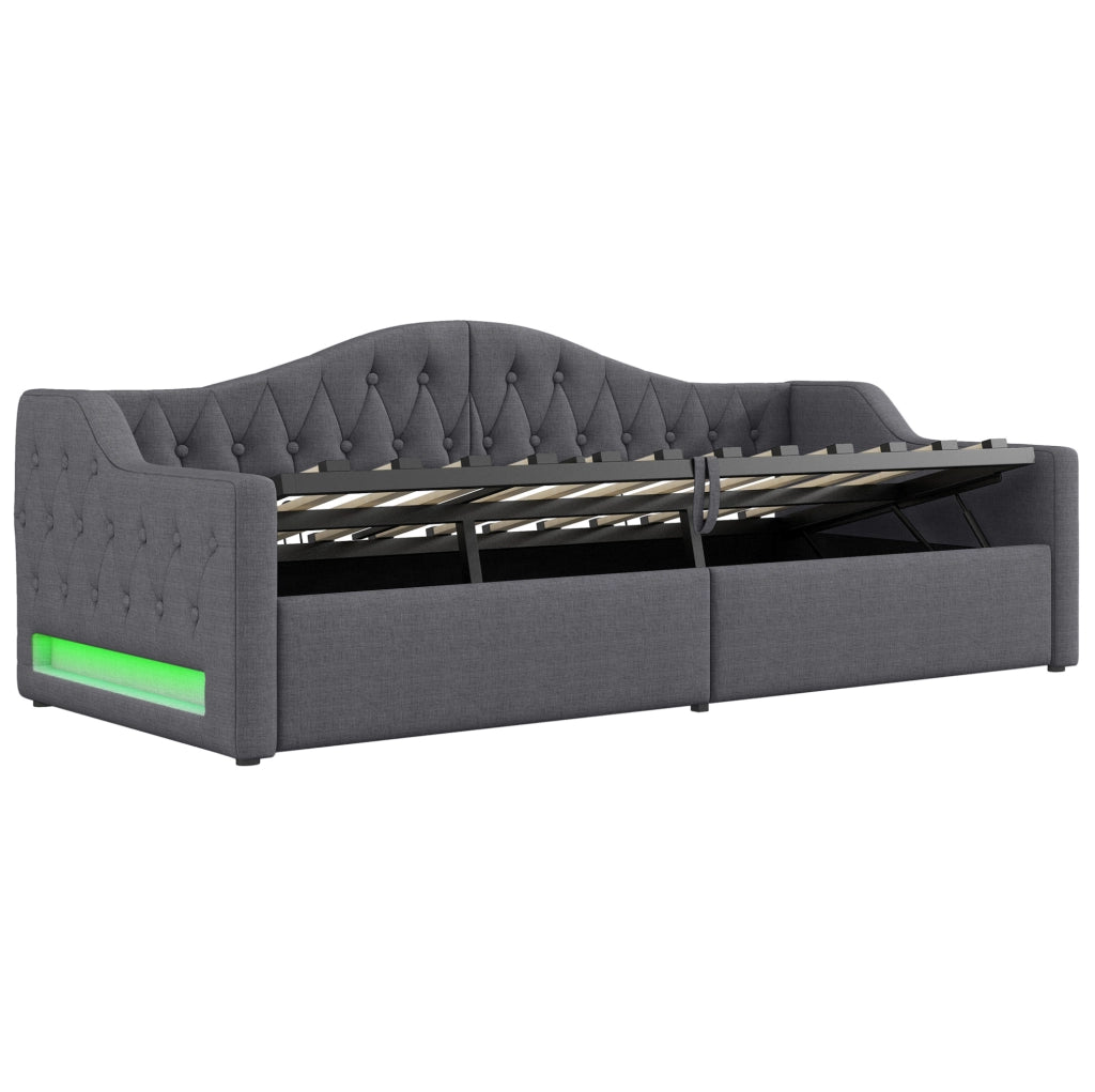 Letto da giorno imbottito 90x200 cm con LED; contenitore sotto il letto; grigio