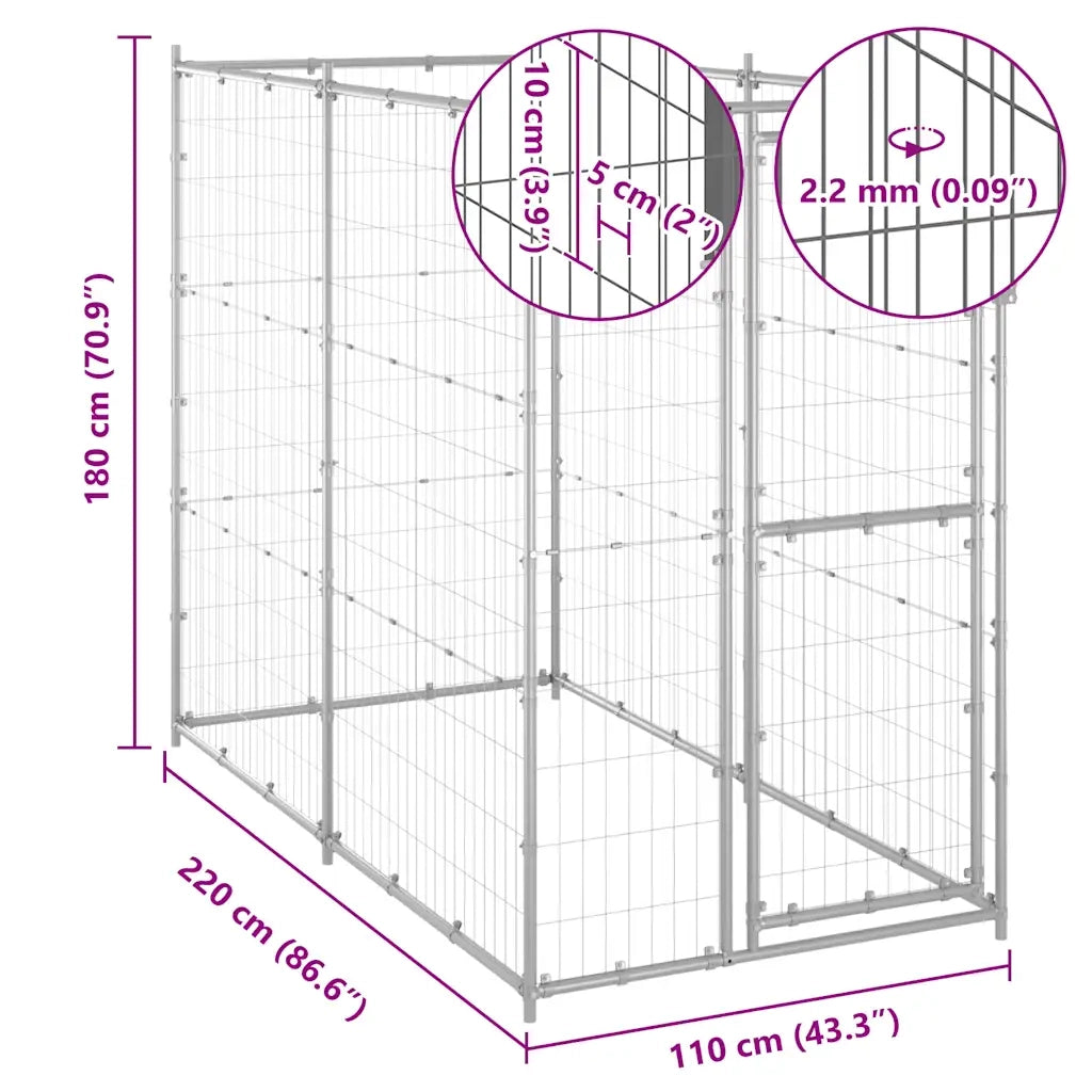 Gabbia per Cani da Esterno in Acciaio Zincato 110x220x180 cm 150801