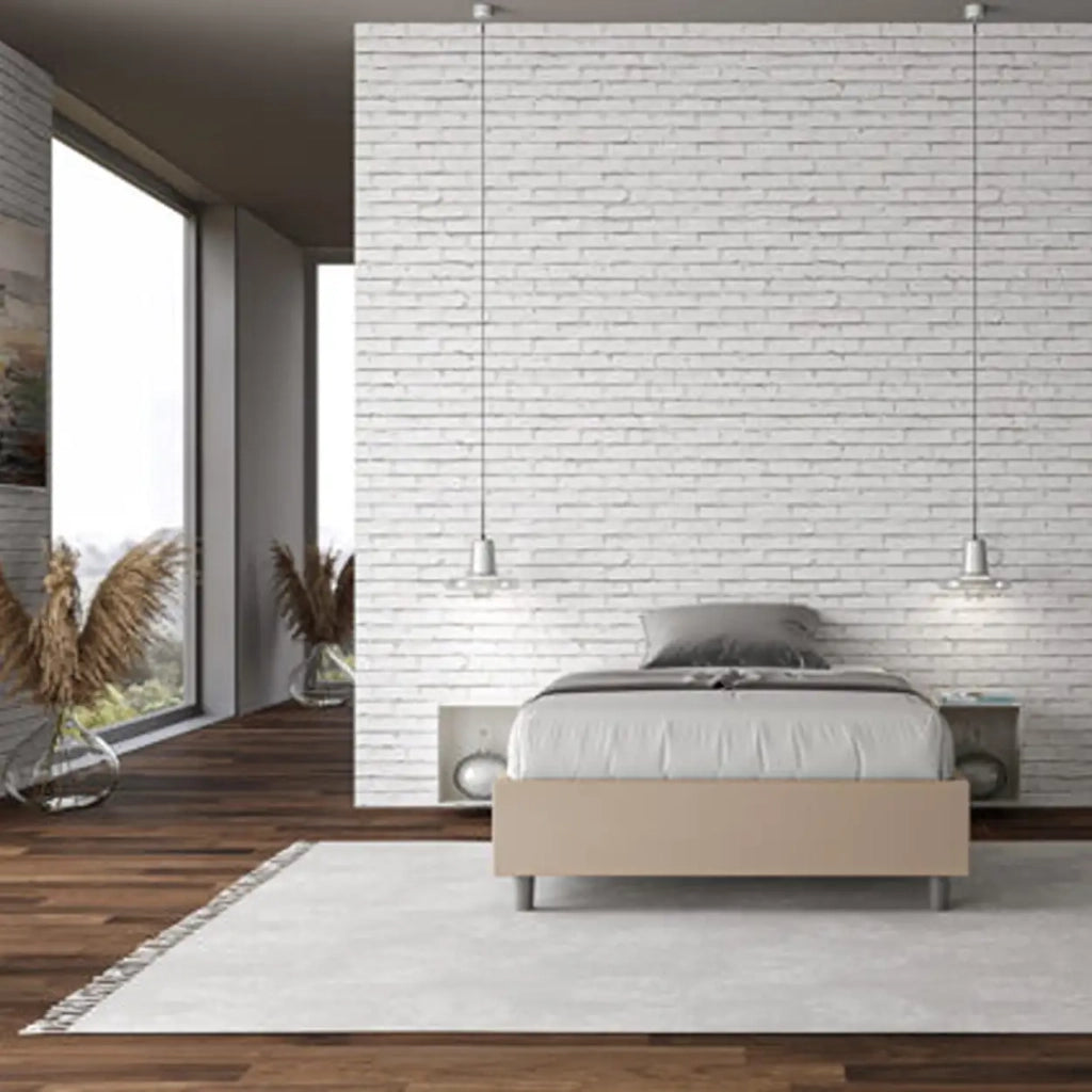 Letto una piazza e mezza contenitore imbottito 120x200 similpelle tortora Azelia