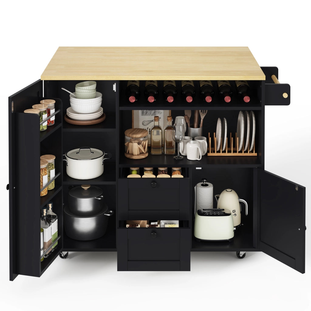 Credenza da cucina con 2 cassetti e portabottiglie - per cucina - in MDF - naturale e nero