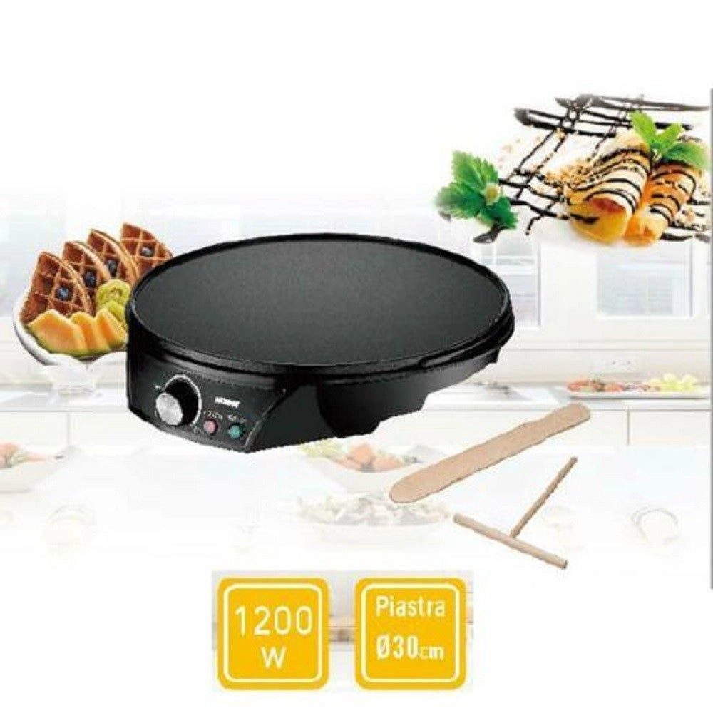 Trade Shop - Crepiera Elettrica Macchina Per Crepes 1200 Watt Piastra 30 Cm Antiaderente -