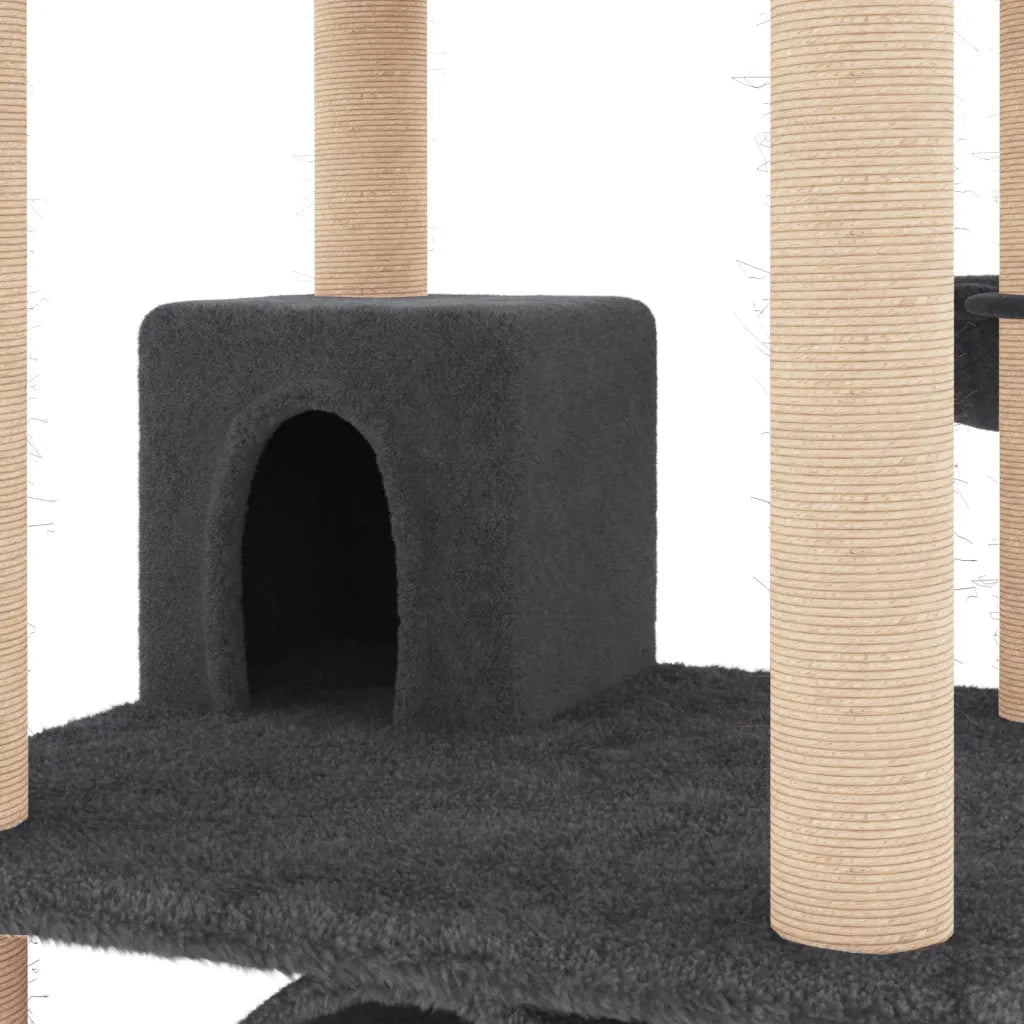 Albero per Gatti con Tiragraffi in Sisal Grigio Scuro 141 cm 171749