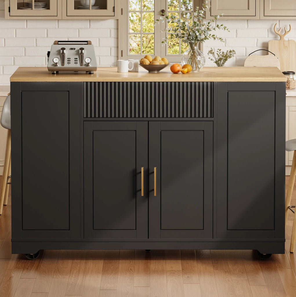 ISOLA DA CUCINA Mobile 120 x 50 x 92 cm Nera in MDF con 2 ante e 3 cassetti