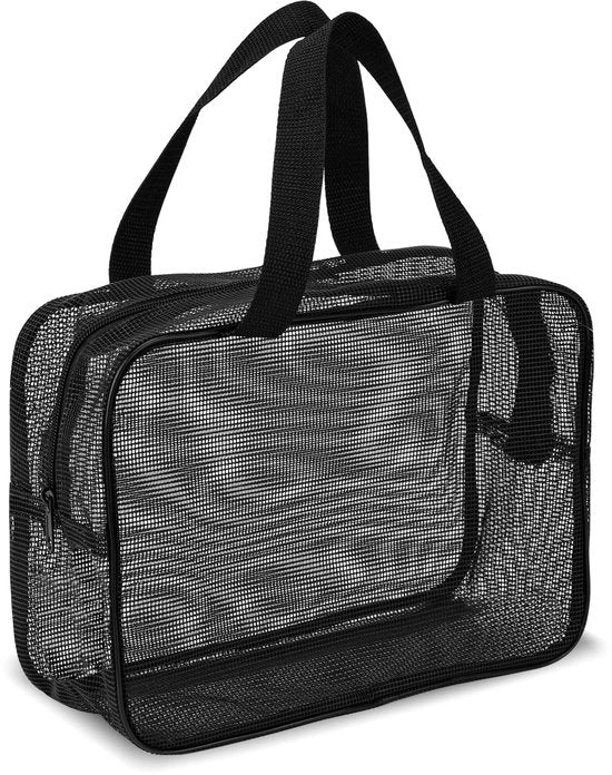 Tas per doccia portatile nera con mesh e cerniera Tas multifunzionale per spiaggia Tas per bagno con maniglia Tas per palestra con mesh Tas per viaggiare Tas per campeggio Tas per studente Tas per bagno