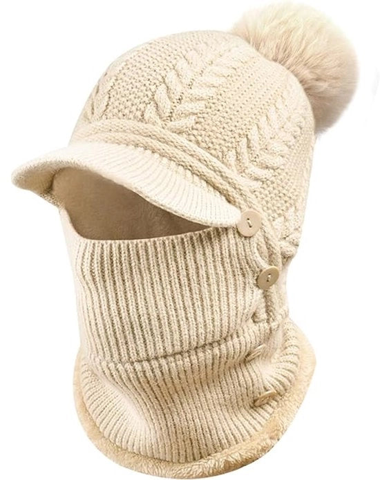 Muffa calda per donne, elastica, senza bordo, con cappuccio caldo intorno al collo, maschera per il viso regolabile con imbottitura morbida, adatta per attività all'aperto, beige.