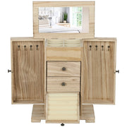 Portagioie, astuccio per gioielli, struttura a 4 livelli, specchio integrato, legno, marrone