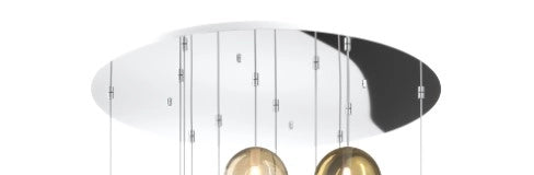 SOSPENSIONE CROMO 12 LUCI TONDA VETRI AMBRA 1184CR-S12 T-AM