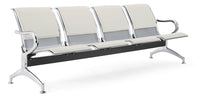 Panca per Sala Attesa 4 Posti da Ufficio con Cuscino in Acciaio e Similpelle Argento/Avorio