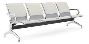 Panca per Sala Attesa 4 Posti da Ufficio con Cuscino in Acciaio e Similpelle Argento/Avorio
