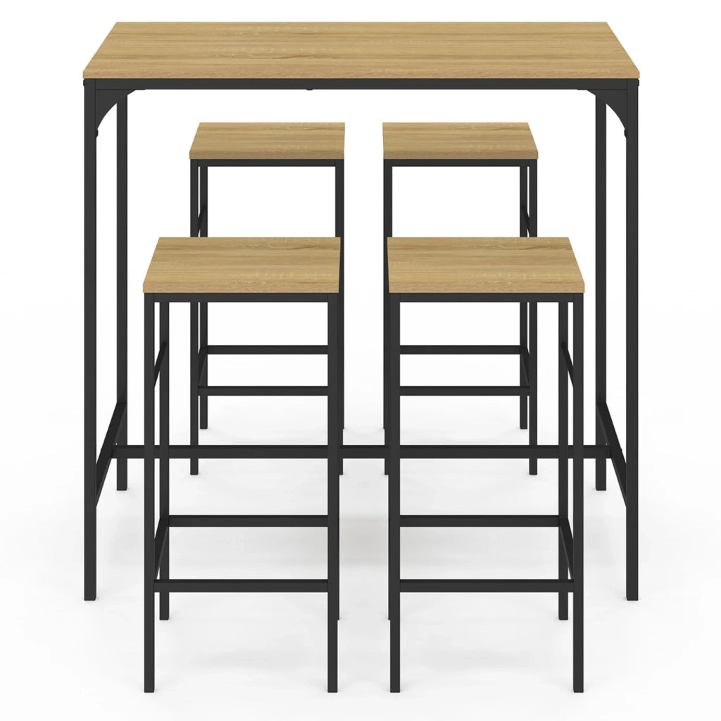 IDMarket - DETROIT Tavolo da bar alto 100 cm e 4 sgabelli in metallo e legno nero - design industriale