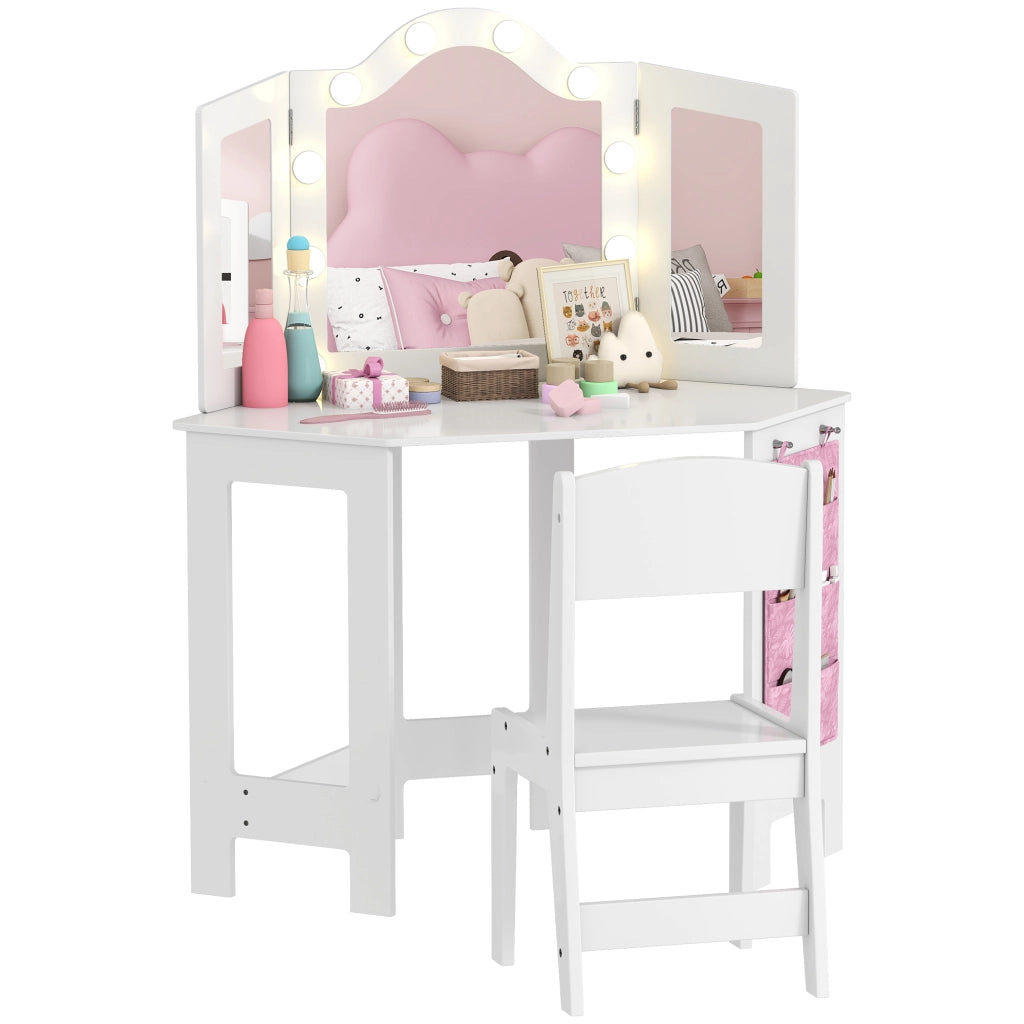Tavolo trucco bambini con specchio e luci LED ¨C zephmum ¨C bianco 93.6x48.5x111.5 cm