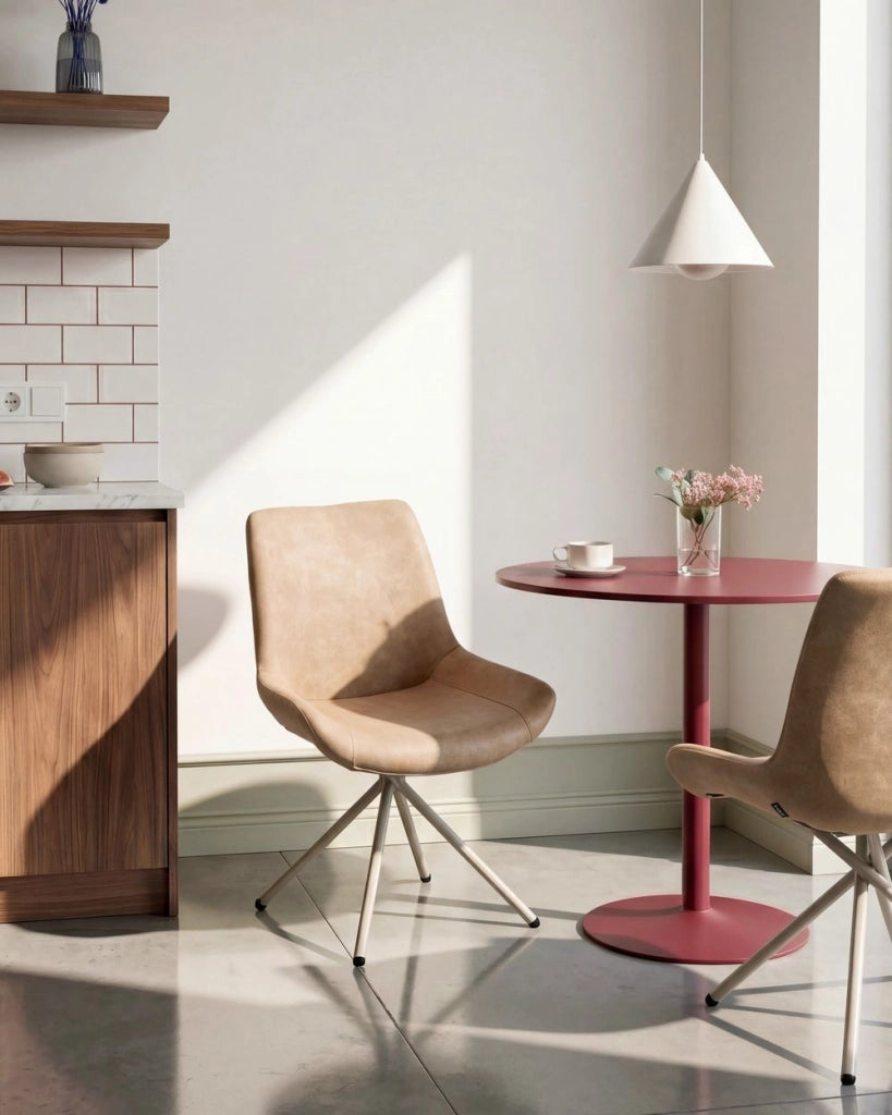 Set di 2 sedie da pranzo in finta pelle scamosciata beige con gambe incrociate, stile retrò