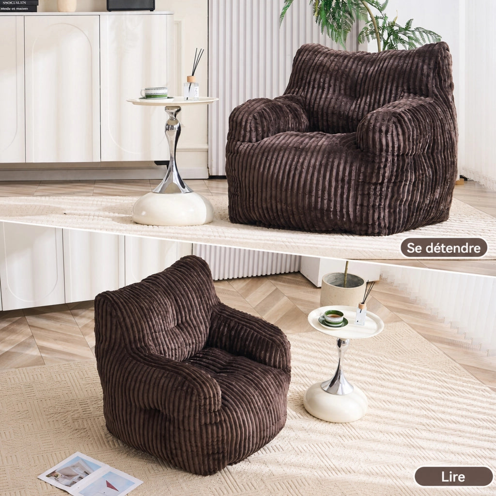 Pouf sacco in corda con imbottitura in schiuma viscoelastica marrone per soggiorno e camera 100 × 94 × 70 cm