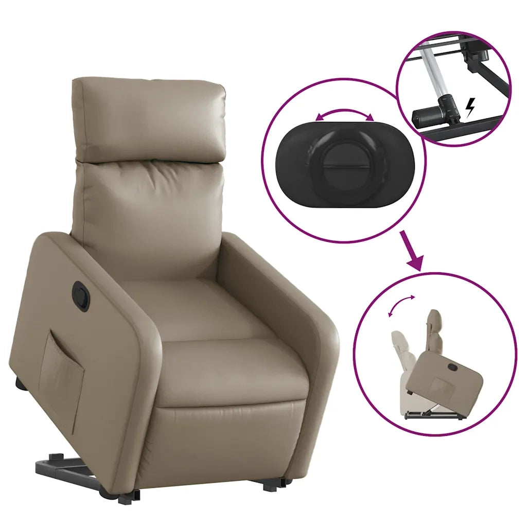 Poltrona | Sedia Relax Alzapersona Reclinabile Cappuccino in Similpelle