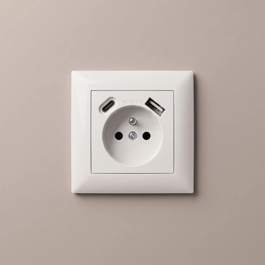 Presa Singola Con Messa A Terra + Usb-a Usb-c Oste Jnh004-g White