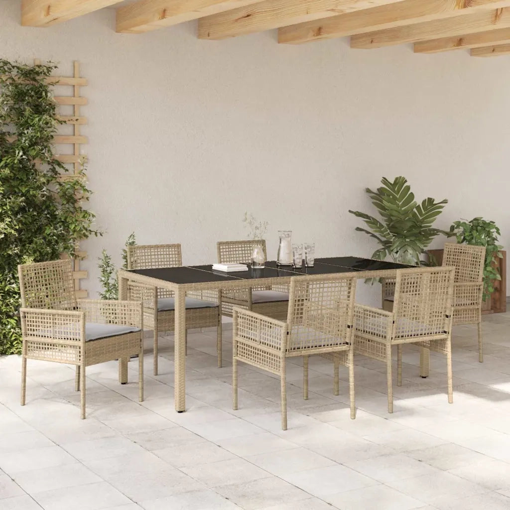 Set da Pranzo per Giardino 7 pcs Beige polyrattan 3334883