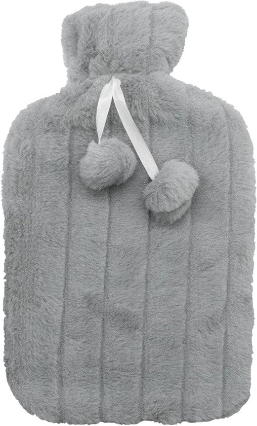 Cuscino per bollitore acqua calda - solo cuscino (bollitore acqua calda non incluso) - Unico modello per bottiglia da 2 litri - Grigio con pomponi