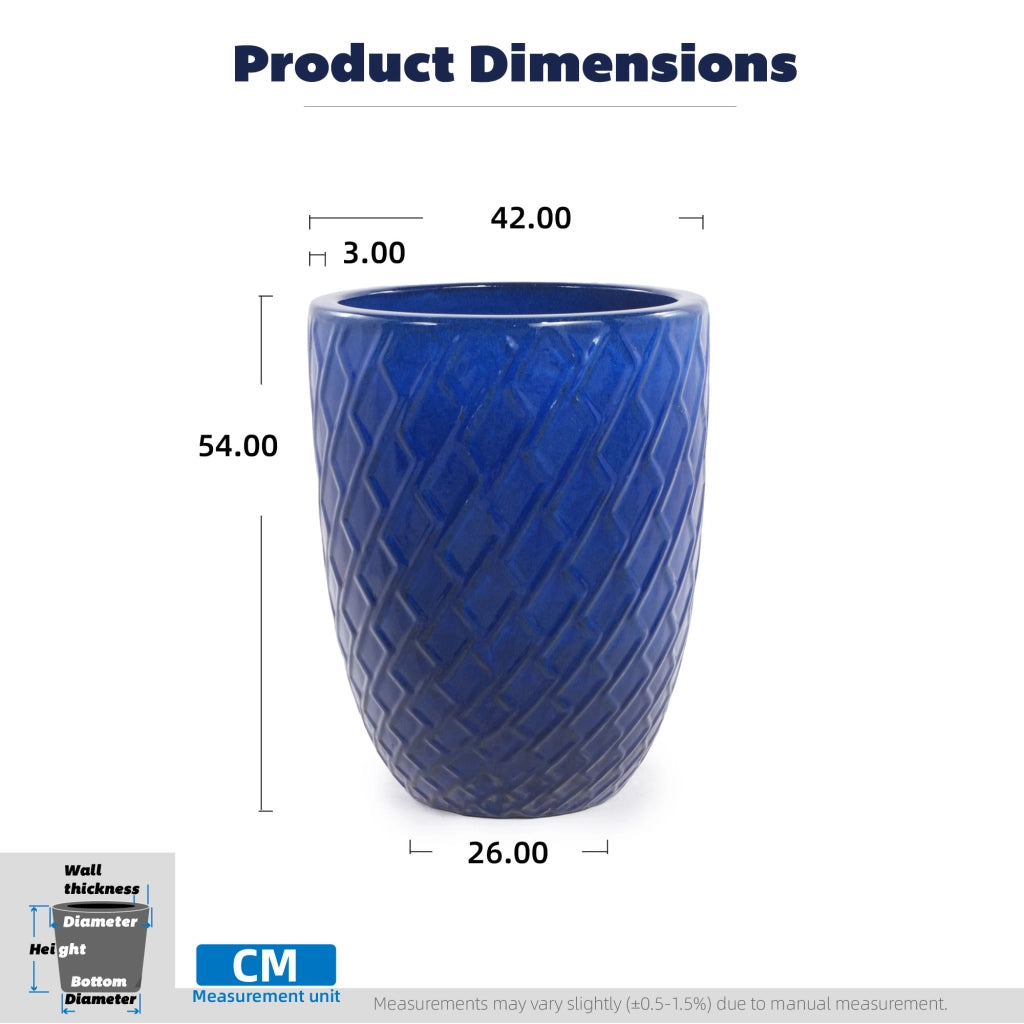 VASO IN CERAMICA 42x54 cm Blu Reale motivo a rombi