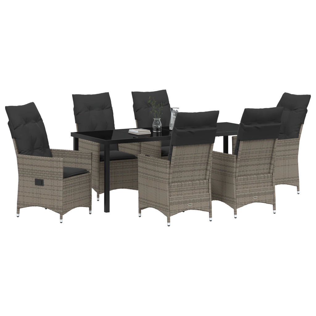 Set da Pranzo da Giardino 7 Pezzi con Cuscini Grigi in Rattan Polimerico