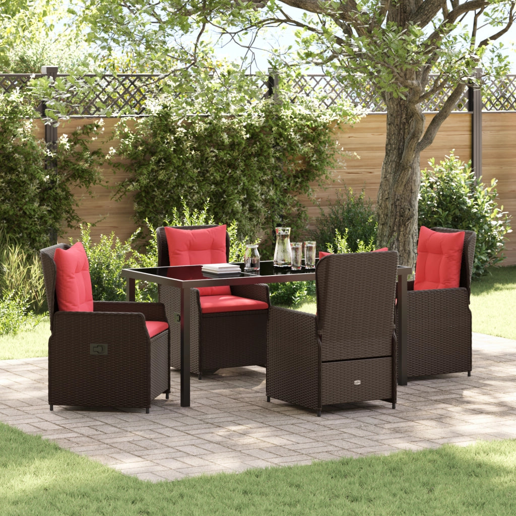 Set da Pranzo da Giardino 5 Pezzi Marrone Polyrattan