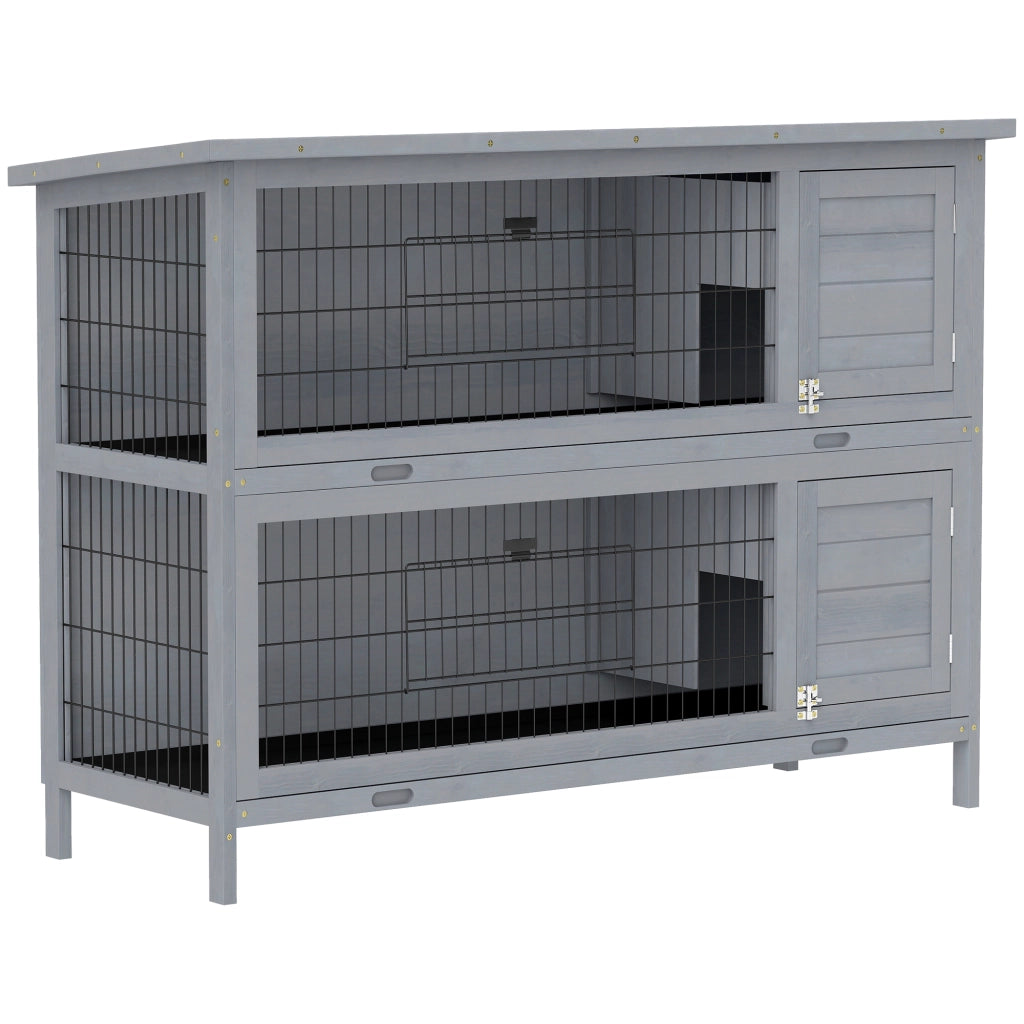 Gabbia per conigli in legno a 2 piani ¨C zephmum ¨C grigio 136x50x93 cm