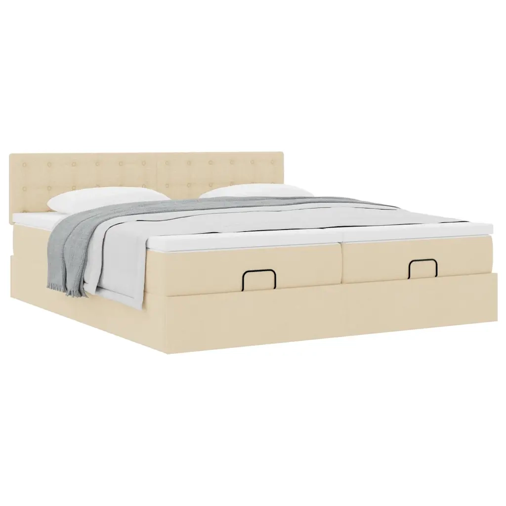 Struttura Letto Pouf con Materassi Crema 160x200 cm in Tessuto 3312034