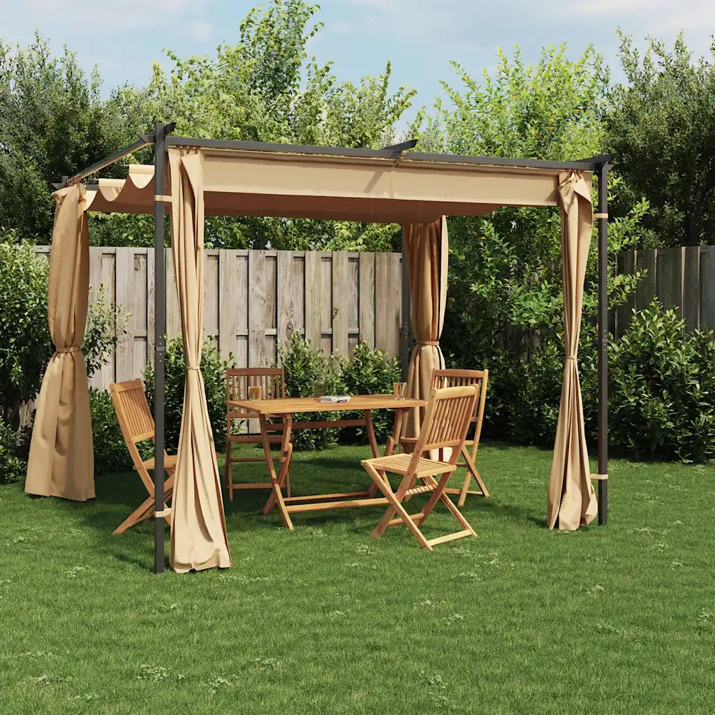 Gazebo con Tende 3x3 cm Grigio Talpa in Acciaio