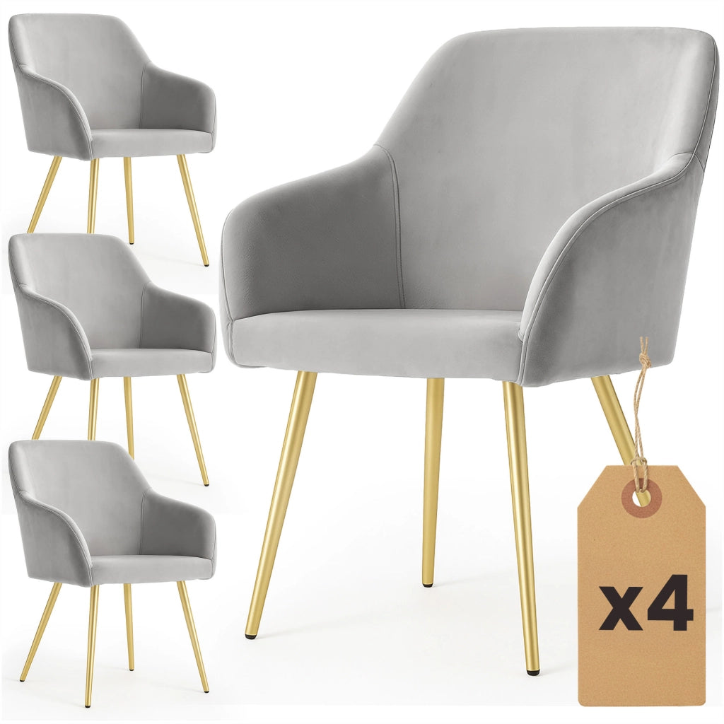 Set di 4 Sedie in velluto liscio ESTELLE Grigio gambe oro