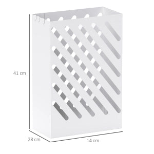 Portaombrelli in acciaio con 4 ganci e vassoio raccogligocce, 28 x 14 x 41 cm, bianco