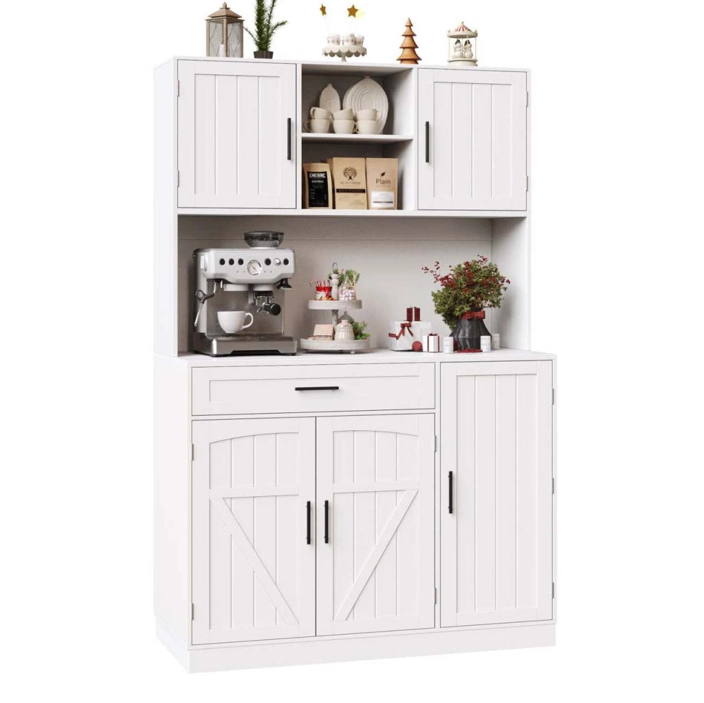 Credenza da cucina con LED e prese, bianca, 110x38x180 cm