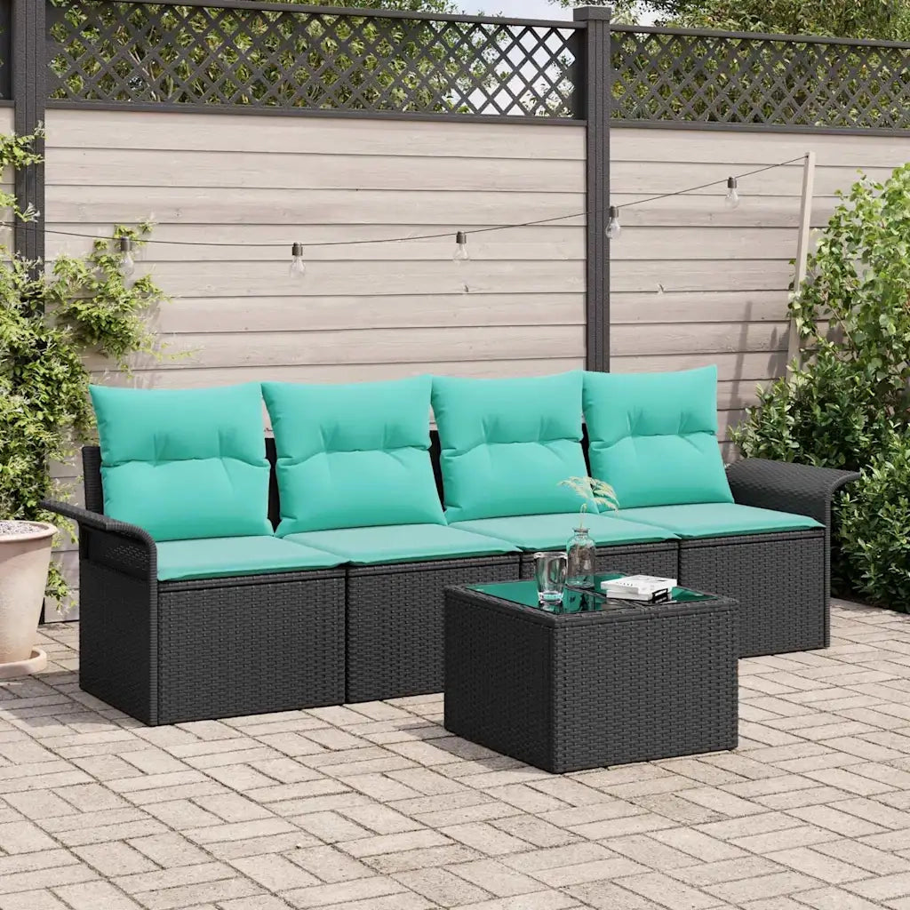 Set di divani con cuscino 5 pz | Set Salotto da Giardino Nero polyrattan