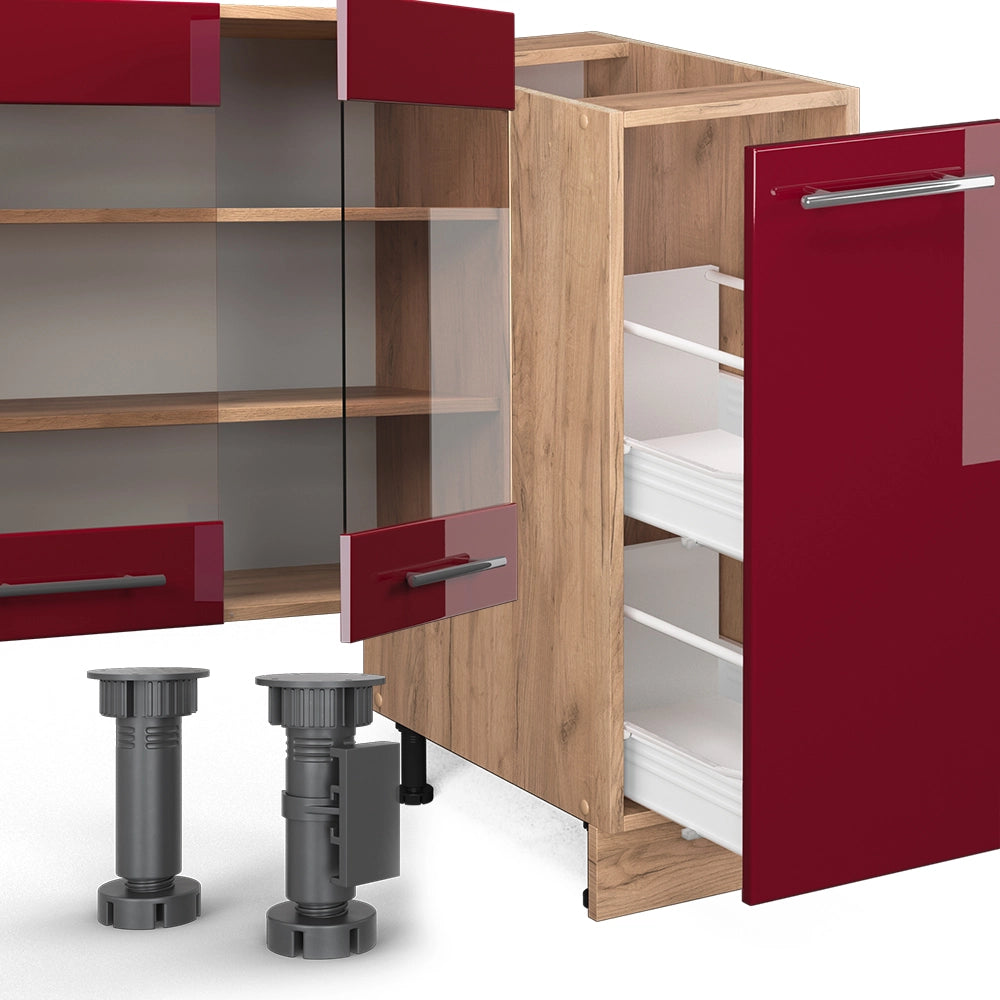 Cucina componibile Fame-Line Bordeaux lucido/Rovere dorato 280 cm, PL Rovere Vicco