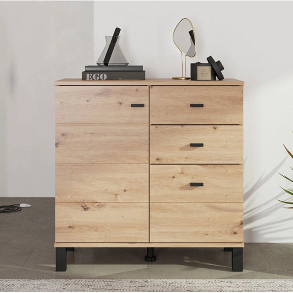 Madia Ollant, Credenza 3 Cassetti, 77x35x78h cm Marrone Rovere Nodi