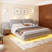 Letto imbottito 180x200 con contenitore idraulico e LED RGB; velluto grigio
