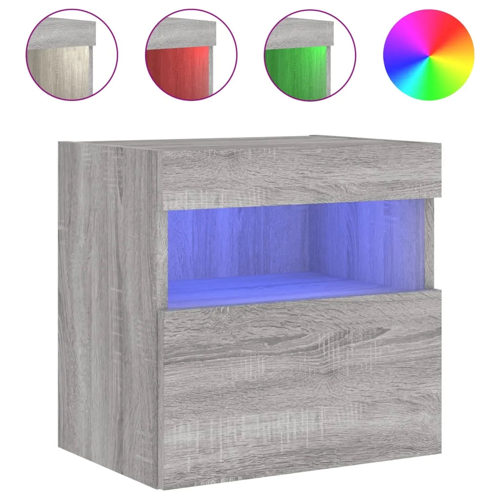 Mobile TV a Parete con Luci LED Grigio Sonoma 40x30x40 cm 837179