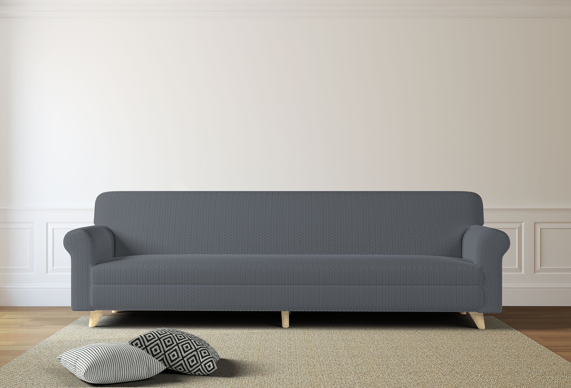 Copridivano Elasticizzato 2 Posti in Poliestere e Cotone Fashionable Grigio Scuro