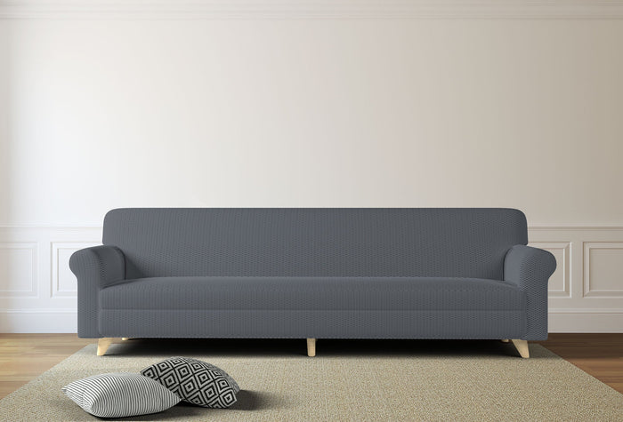 Copridivano Elasticizzato 3 Posti in Poliestere e Cotone Fashionable Grigio Scuro