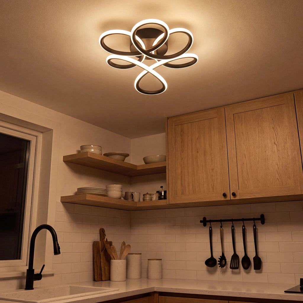 ZMH Lampada da Soffitto LED 24W 3000K Calda Nera Fiore Moderna in Metallo per Camera Ufficio Cucina Corridoio