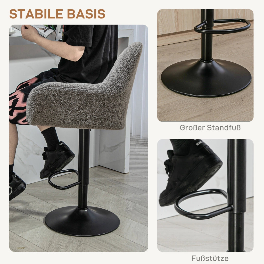 Set 2 Sgabelli Regolabili Stile Retr¨° ¨C Xylo ¨C Rivestimento Effetto Velluto Grigio e Nero