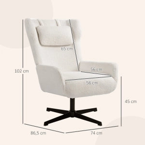 POLTRONA Girevole 74x86,5x102 cm Bianco crema in metallo